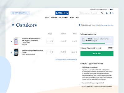 Lamberts Eesti / Cart buy cart ecommerce green heathy landing mobile nutrition order responsice shop ui ux vitamins web webdesign