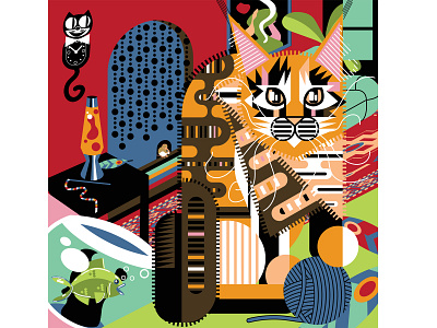 Illustration for 9 Lives Cat Board Game Box Cover 70s abstract animal caricature cat contemporary design editorial game illustration illustrator logo pet vector