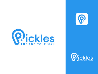 PICKLES blue color logo branding branding identity design creative design design flat logo flat logo design graphic design icon logo illustration location logo logo logo makers minimalist logo nique logo p letter logo unique logo vector