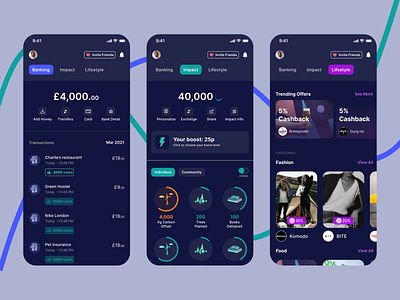 Eco-banking App in dark mode banking design finance minimal product design ui ux