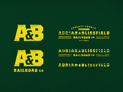 Adrian & Blissfield Railroad Company 02 badge branding brothers derek mohr graphic design green grunge historic industrial lettering lettermark logo monogram public transportation railroad texture train typography wordmark yellow