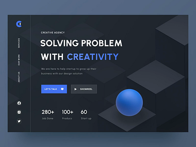 Creative Agency - Hero Section Animation 3d agency animation company creative dark mode design digital header hero hero section home page landing page minimalist motion graphics services start up studio web design website