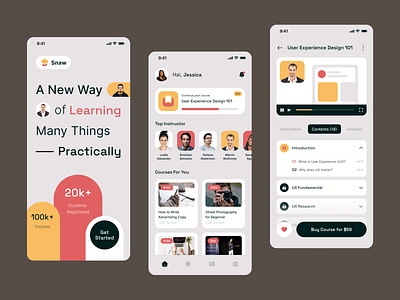 Snaw - E Course App app design class clean course ecourse education education app mobile mobile app mobile app design ui uidesign uidesigner uiux uiuxdesign userinterface