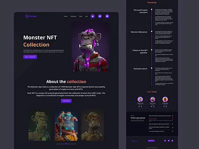 Monster NFT landing page artcollector crypto dark design digitalcollectibles ilias landing page minimal nft appe nft web nftart nftcollection nftmarketplaceweb roadmap trendywebdesign ui ui design ux webdesign website
