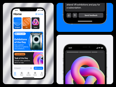 Art Gallery App | Stories and Home screen 3d objects abstract art exhibitions home page ios mobile app modern minimal painting stories ui widgets