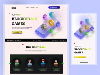 NFT : Blockchain game landing page design interface product service startup ui ux web website