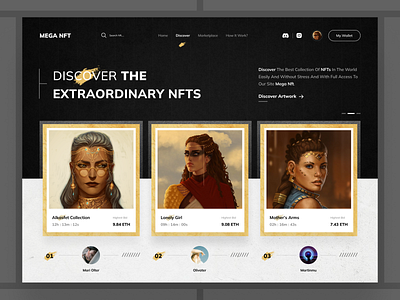 Nft landing page bitcoin blockchain clean crypto daily ui design designer digital art eth header interface landing page minimal mobile ui nft nft marketplace nfts rare token ui