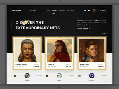 Nft landing page bitcoin blockchain clean crypto daily ui design designer digital art eth header interface landing page minimal mobile ui nft nft marketplace nfts rare token ui