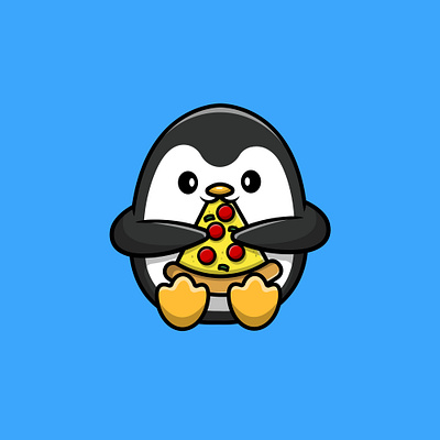 Cute Penguin Eat Pizza cooked