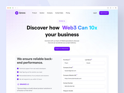 Zynova-Web3 Contact us Page Design agency contact contactpage contactus cta education landingpage ui uides web web3 web3website websitedesign webui