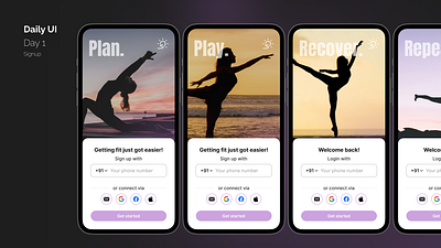 Combo Signup Login Flow app dailyui fitness journey login sign up typography ui ux