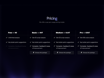 Pricing section - VSL Analyzer landing page pricing saas ui ux video sales letter video script vsl web design