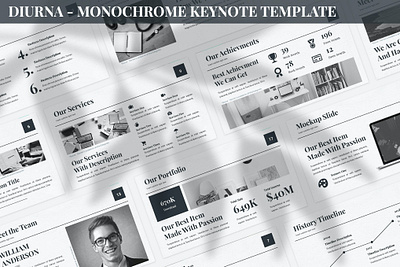 Diurna - Monochrome Keynote Template branding clean design designposter duotone keynote google google slides gradient graphic design illustration keynote keynote template monochrome monochrome keynote pitch deck startup ui ux vector web design