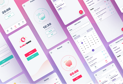 Earlybird App design app colorful design list log in material design purple task todo list ui ux vector