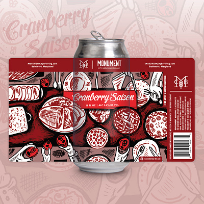 Cranberry beer packaging beer beer label craft beer cranberry dinner dinner time drawing family holiday illustration illustration art illustrator label label design meal monochromatic packaging packaging design pen and ink thanksgiving