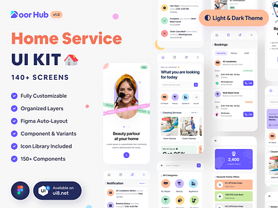 DoorHub- Home Service UI Kit app design beauty app beauty service branding cleaning service app creative design doorhub doorhub ui kit home service home service ui kit mobile app mobile app kit project service app service ui kit ui ui design ui kit