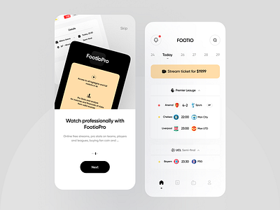 Footio | Soccer Live Scores betting clean football football app light mode live score live update minimal design onboarding soccer soccer app sport app stats ui ux