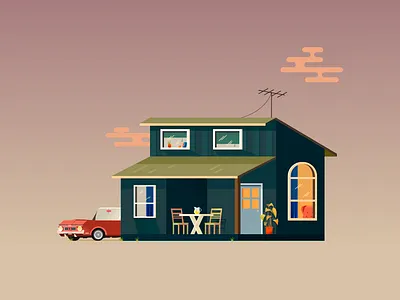 Good times 90s affinitydesigner car childhood evening home house illustration nineties nostalgia retro summer window
