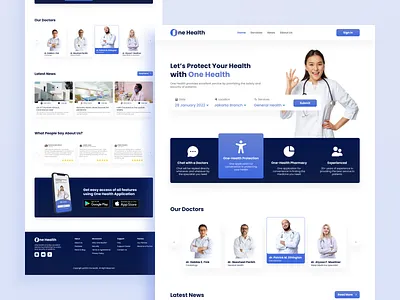 One Health - Health Care Landing Page branding care clean design doctor flat health health care landing page medical medicine minimal pharmacy services ui user interface ux web website website design