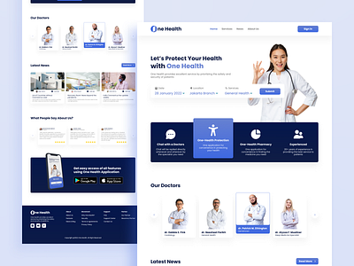 One Health - Health Care Landing Page branding care clean design doctor flat health health care landing page medical medicine minimal pharmacy services ui user interface ux web website website design