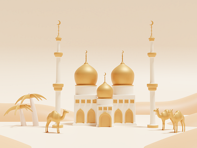 3D Mosque in The Desert Illustration - Isra' Mi'raj 3d 3d character 3dillustration building camel desert design graphic design illustration isra miraj mosque