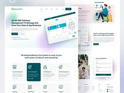 Beauty Care - Salon and Spa Business Management Website. beauty care color full ui dashboard home page design landing page design psd templete salon salon management salon spa management app spa trend design 2020 ui design ui template uiux uiux design website website design website landing page website redesign