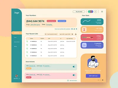 Call Management Dashboard UI admin admin dashboard call call center call log call management crm dashboard dashboard ui international calling product design sales telephony ui voice