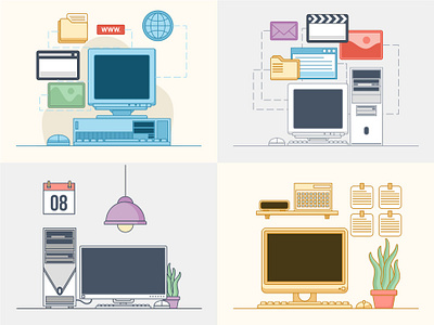 Computer Setup cartoon computer cute design flat design icon illustration setup computer vector