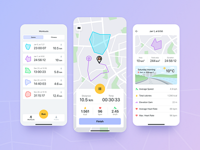 Running app app clean colors fitness game illustration ios mobile app sport ui ux