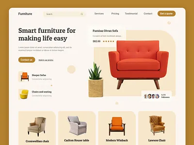 Modern Furniture website template creative design furniture illustration modern furniture modern web template ui ui ux user experience design user interface design ux website design