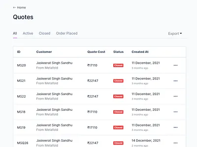 Quotes Table in E-Commerce App app branding data table design ecommerce ecommerce app illustration logo orders orders table quotes quotes table redesign table tables ui vector web design website development