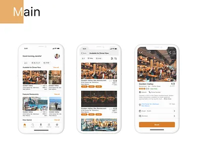 Main pages app ios main page mobile app restaurant page ui