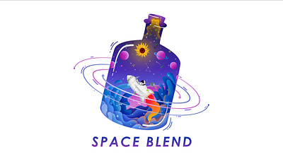 SPACE BLEND affinity designer almond artwork astronaut branding business fluid gradient graphic design illustration liquid logo milk plants purple rocket solar system space universe vector