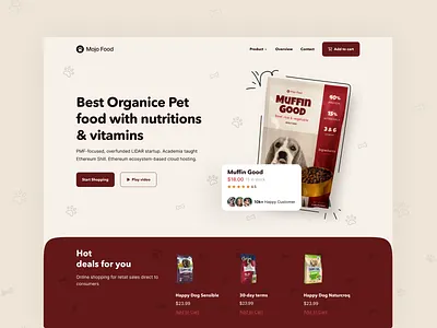 Dog food header design concept animal food design dog lovers catfood dorik header design landing page mobile app pet mockup nocode pet app pet care pet product pet shop pet store petshop template design typography uiux web design website builder