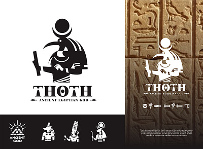 ANCIENT GOD OF EGYPT ( THOTH ) ancient god artoniumw book branding egypt firaun flat flat design flatdesign god hieroglyphs ibis icon illustration logo pharaoh pyramid smart thoth vector