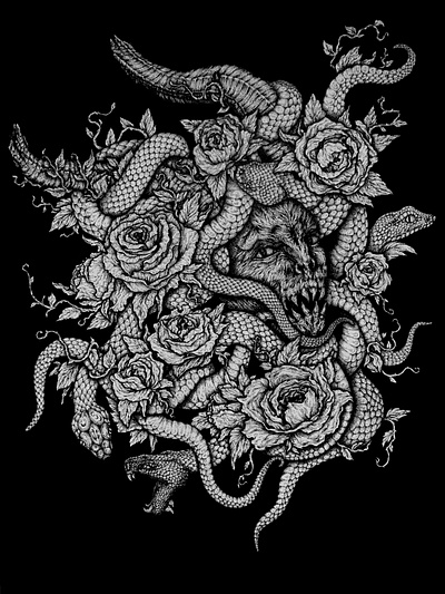 Medusa dark darkaesthetic darkart dotwork illustration ink medusa pencil roses