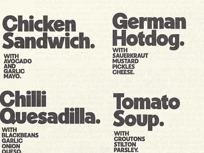 Kilimanjaro Sans 70s 80s 90s bold diner eighties food german kitchen menu old paper recipe retro sans texture type typography vintage worn