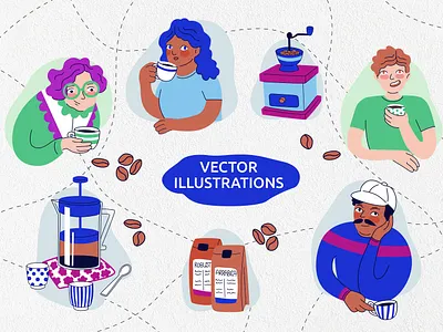 Vector Illustration - All for Coffee adobe design doodles drawing graphic design illustration illustrator line art vector web design