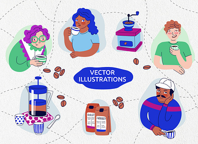 Vector Illustration - All for Coffee adobe design doodles drawing graphic design illustration illustrator line art vector web design