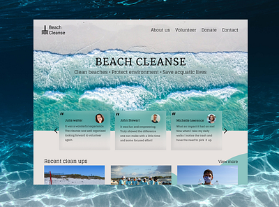 Landing page for a beach cleaning organization beach clean up clean ui dailyuichallenge design concept figma landing page landing page designs simple landing page designs simple ui ui