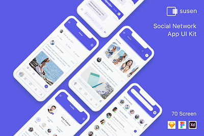 Susen - Social Network App UI Kit app design message messaging network social social media social network ui ui design ui kit ux