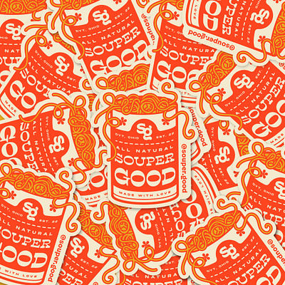 Souper Good Stickersssss can design illustration lettering noodles pun retro soup soup can sticker type typography vintage