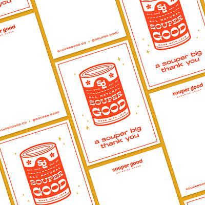 Souper Good Cards can cards collateral design illustration lettering print pun retro soup soup can thank you type typography vintage