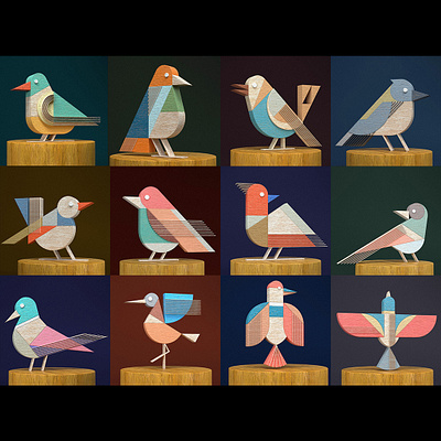 Geometric 3D Birds 3d 3d art bird c4d cinema 4d geometric octane wood