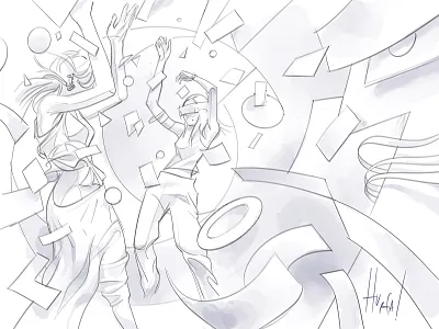 Party illustration in progress | π Draw + π Shades celebrations confetti dance draft drawing euphoria illustration lifestyle party shades sketch