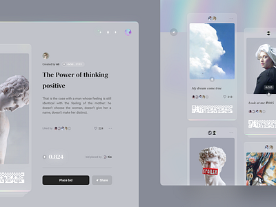 NFT Marketplace Website bid blockchain blur card crypto art crypto currency dashboard ethereum gallery gradient gray marketplace minimal nft qr code sculpture statue ui web design website
