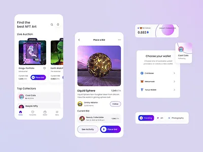NFT Marketplace Mobile App app crypto cryptocurrency dark design ios nft nft app nftapp token ui design uiux wallet