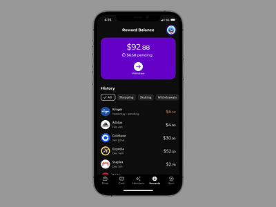 Your rewards balance bank banking crypto crypto currency dashboard defi finance fintech minimal ui