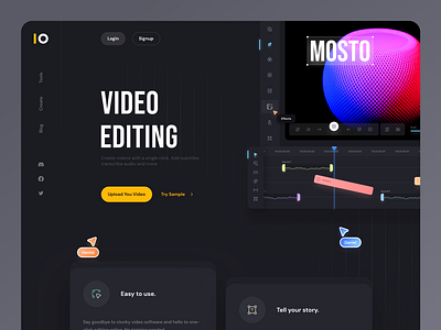 MOSTO - Landing page app concept design editor editor app landign page landing minimal ui uidesign userinterface video editor video landing page web website