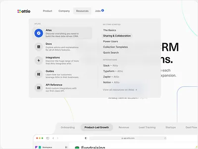 Attio β Navigation attio blur craft dark dropdown icons light links minimal modern nav navbar navigation pixel perfect theme topbar ui